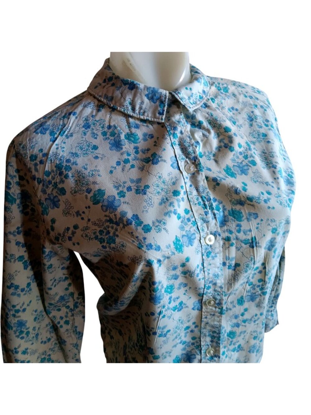 True Vintage Small 32 Top Distress Floral Button-Up Blouse Peter Pan Collar